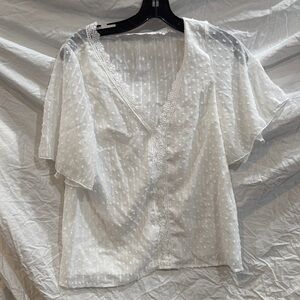 Elegant White Lace Trim Blouse